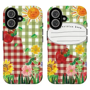 Hungry Caterpillar Gingham Phone Case|Cottagecore Checkered Floral Sun Cartoon Phone Cover For iPhone 17 Pro Max 16 15 14 13 12 11 for Samsung S21 S22 S23 S24 S25 S26 Phone Case|Gift For Fans
