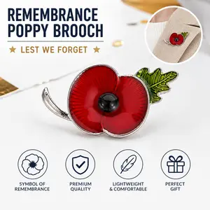 Rhinestone and Enamel Poppy Flower Brooch Badge