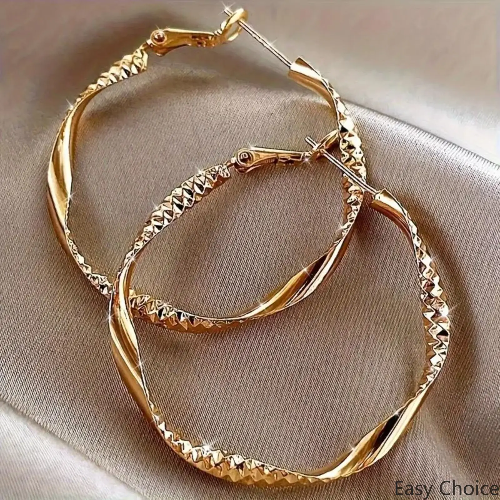 Women’s Gold Textured Spiral Twisted Loop Chunky Stud Earrings, Minimalist Statement Jewelry With Subtle Sparkle Accents, Lightweight Stainless Steel Elegant Fashion Accessory For Daily Casual Outfits, Date Nights & Party Styling