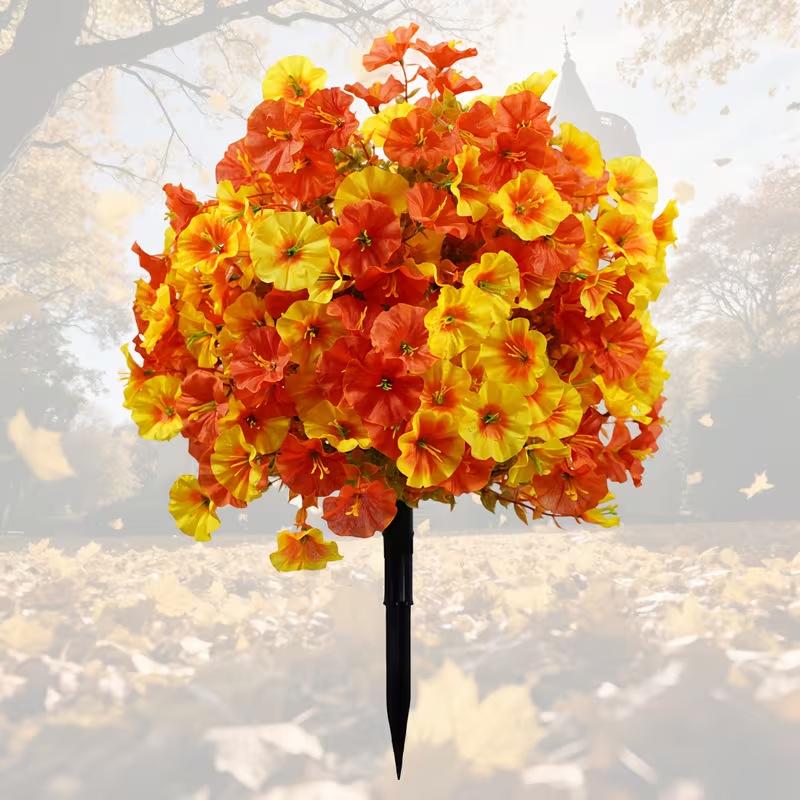 Artificial Flower Trumpet Flower With Ground Stake For Garden Decoration, Eucalyptus Artificial Flower Decoration, Artificial Green Plant, Suitable For Garden, Courtyard, And Outdoor Decoration