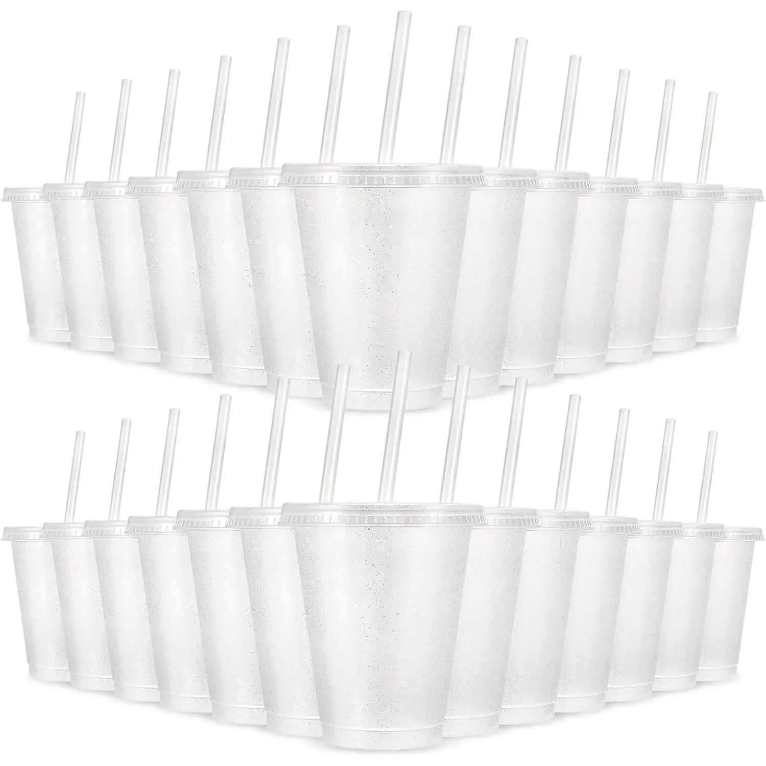 24 count Plastic Tumblers with  and Straws,  Cups with  Plastic Colorful Cups for Party Birthday, Iced Coffee Cup Travel Mug Cold Drink Tumblers Bulk (16 oz, White)