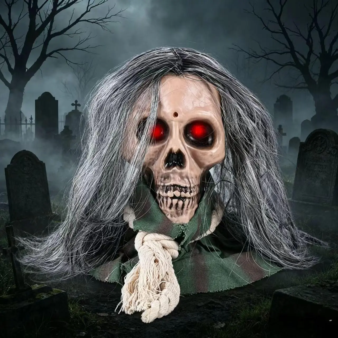 Halloween Electric Sound-Activated Glowing Ghost Head Decoration Light, Moving Ghost Ornament, Perfect for Halloween Party Decorations