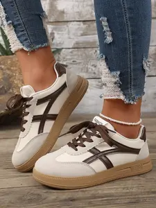 Women's New Versatile Rubber Sole Casual Board Shoes, Flat Lightweight Agony Shoes, Vintage Patchwork Training Shoes