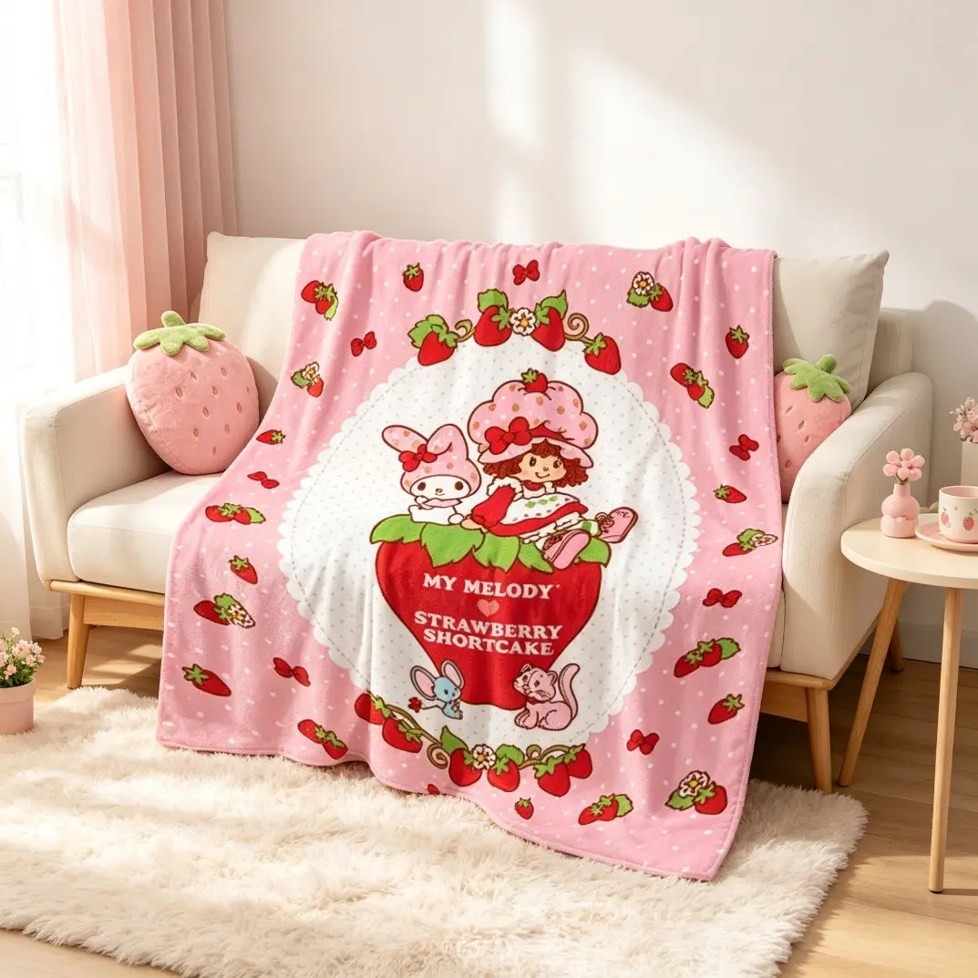 Soft Comfortable Funny Throw Blanket, Strawberry Pink Shortcake Throw Blanket, Fluffy Plaid Flannel Blanket for Camping Chair Picnic Sofa Decor, Portable Cozy Fleece Blanket for Bed Home Travel, Kids Adults Gift