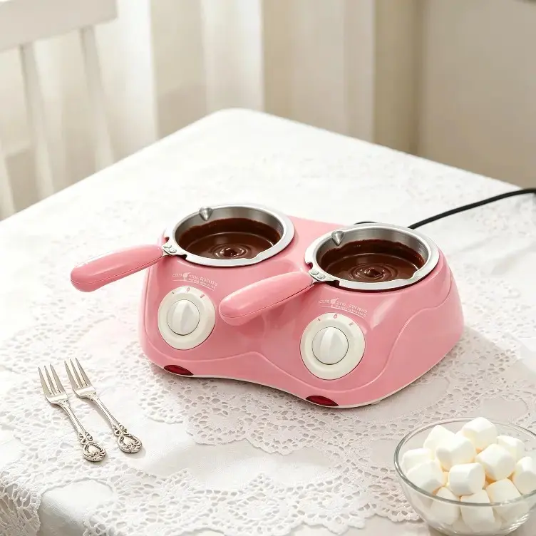 Pink Electric Chocolate Melting Pot Fondue Kit, Household Appliance & Kitchen Household Product, 2-Temperature Settings (109°F, 140°F), 9 Molds & Tools, for Baking & Candy Making