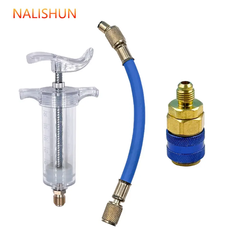 AC Refrigerant Oil Injector Tool, Car Air Conditioning Compressor Oil Filling Syringe Kit, Pressure Resistant No Vacuum Required Design, Easy Operation Fluid Injection Set for Auto AC Coolant & Adding Repair Work