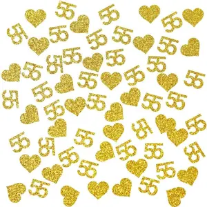 130 count Number 55  Glitter Confetti - 55th Happy Birthday Confetti Decorations - Number 55 Party Decorations, Wedding Anniversary Party Table Decorations