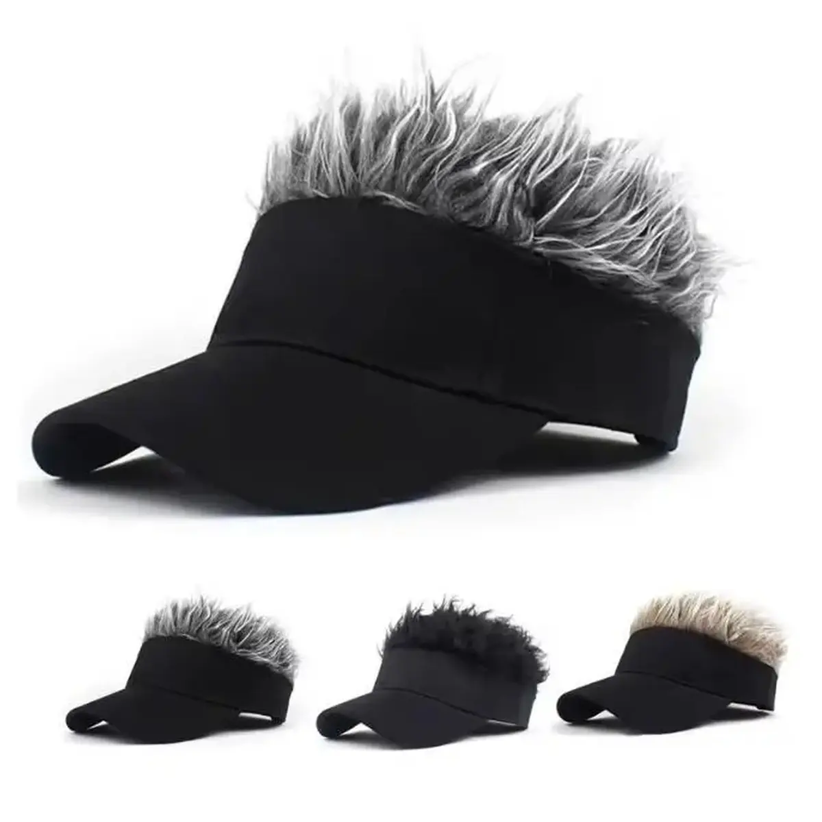 Men's Hair Visor with Spiky Synthetic Fiber, Adjustable Novelty Hat for Outdoor Sport, Golf, with Sun Protection & Hip-Hop Flair, Spiky Texture