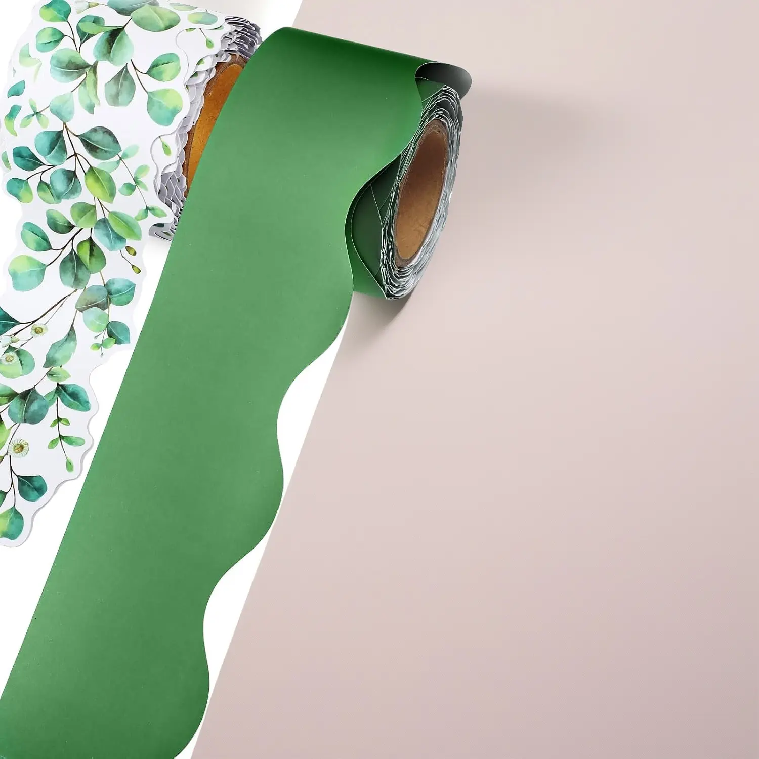 65.6Ft Eucalyptus Scalloped Bulletin Board Border 2 Rolls Greenery Plant Classroom Wall Trim Back to School Summer Decor