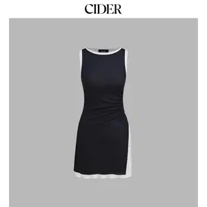 Cider Boat Neck Ruched Split Mini Dress & Solid Mini Dress