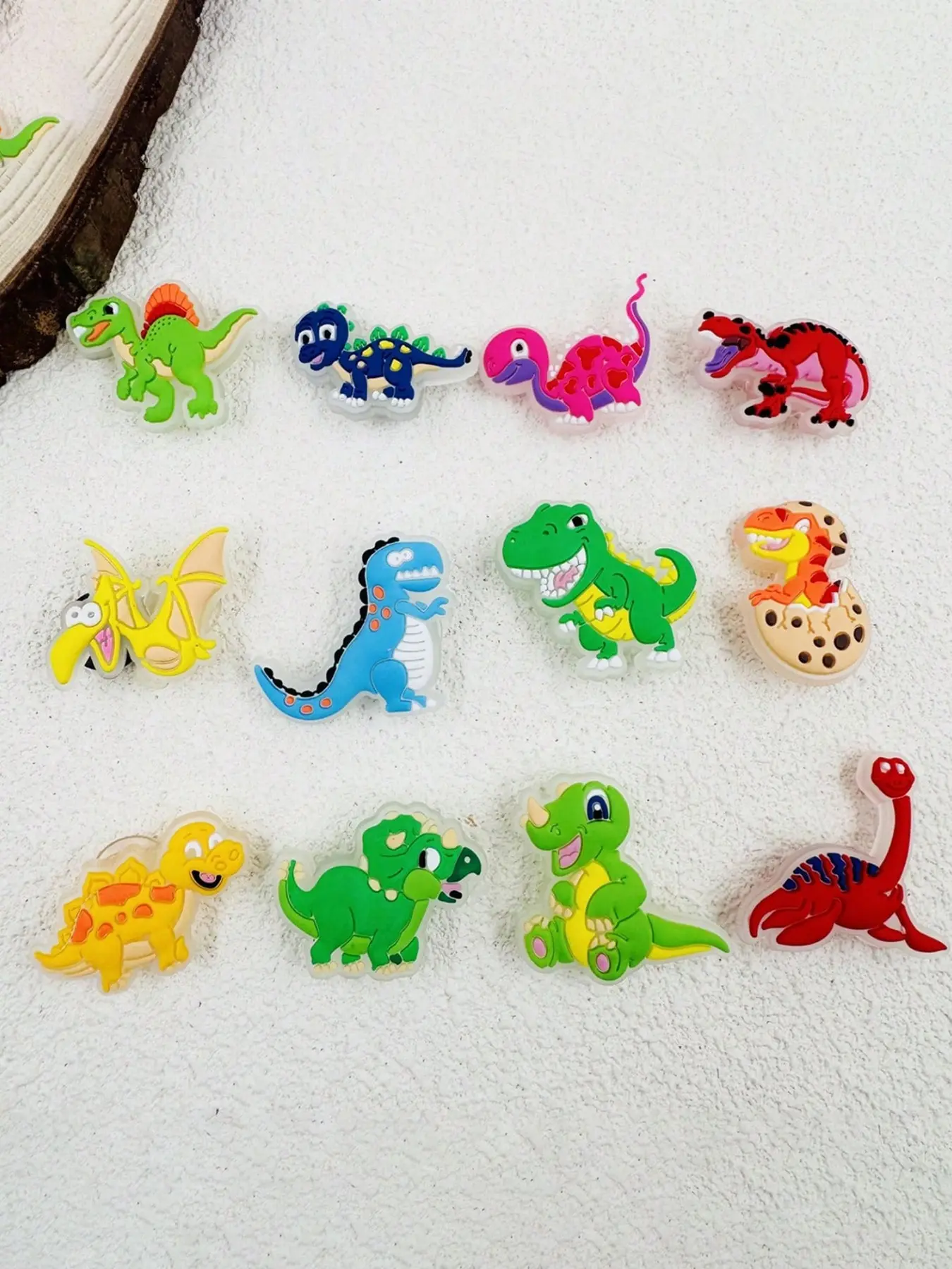 Glow-In-The-Dark Cartoon Dinosaur Soft Rubber Shoe Decor Set, 12 Unique Jurassic Dinosaur Designs, Universal Shoe Face Accessories, Shoe Charms Set