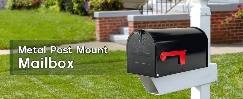 Black Metal Mailboxes for Outside Post Mount, Standard Mail Box, Galvanized Steel Heavy Duty Mailbox, Medium Capacity, 19 x 8.7 x 6.7 inches sturdy plant stand jewelry display