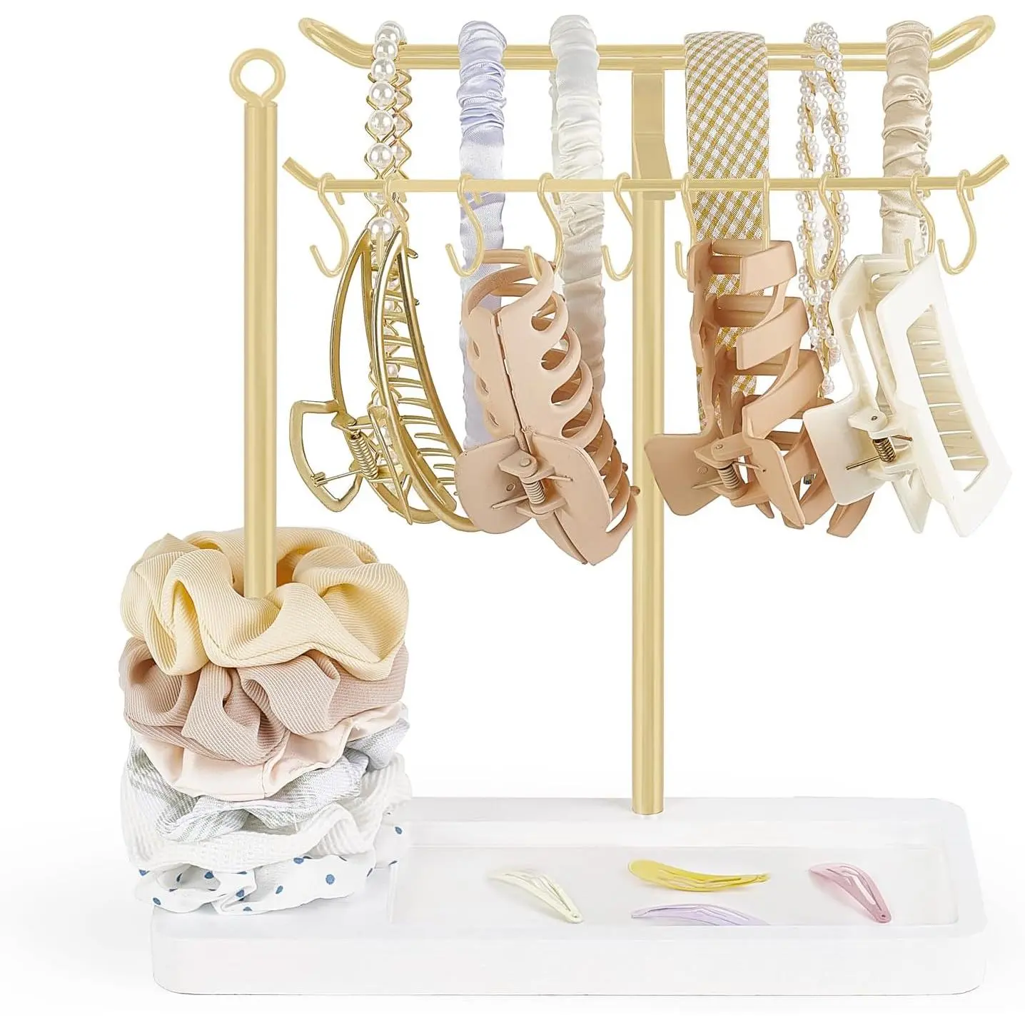 Headband Holder Multifunctional Hair Accessories Organizer Display Hairbands Claw Clips Scrunchie Metal Storage Stand Stylish Bedroom Dorm Bathroom  Decor for Girls Women,