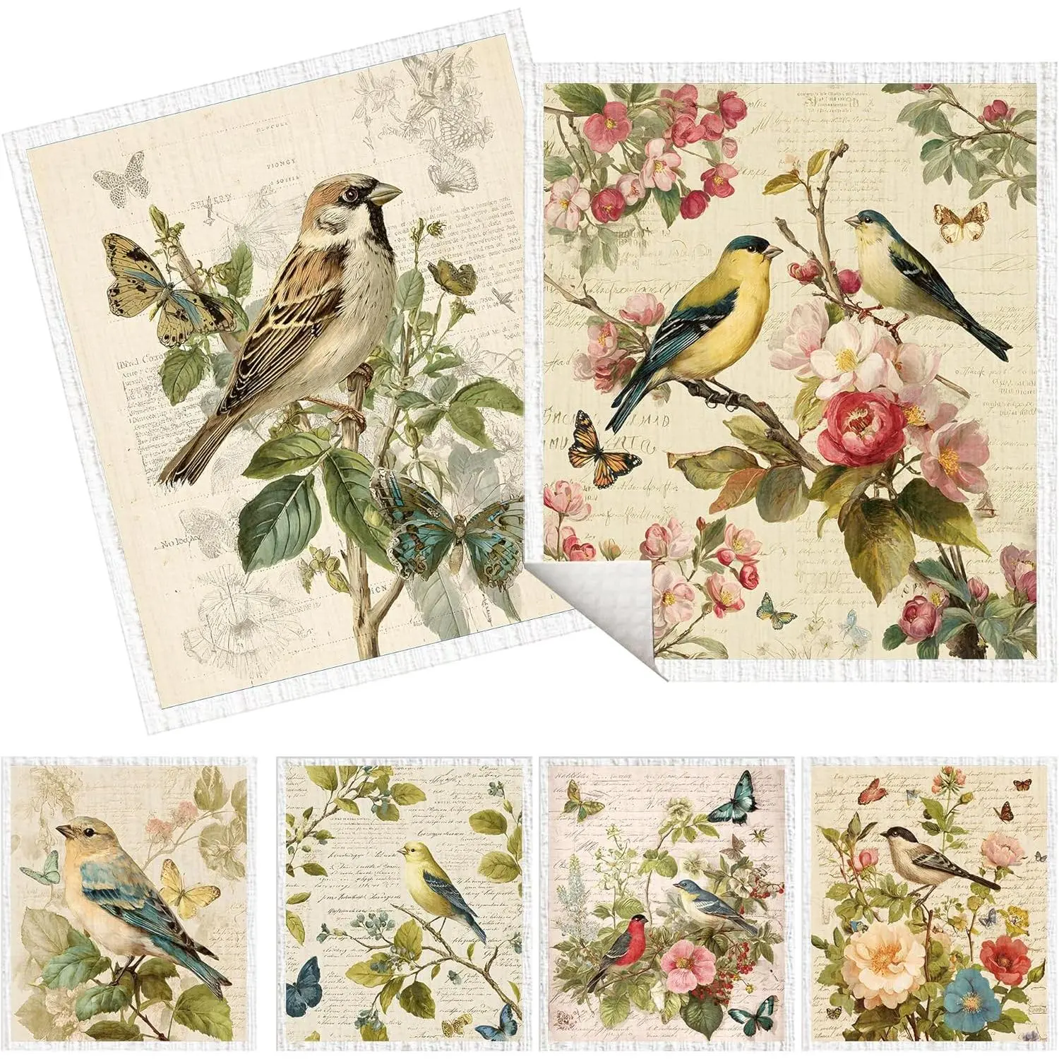 Dishcloths for Kitchen, 6 Pack Vintage Floral Bird Swedish Dish Cloths for Washing Dishes, Reusable Washable Absorbent Dish Towels for Home Kitchen Cleaning Quick Drying
