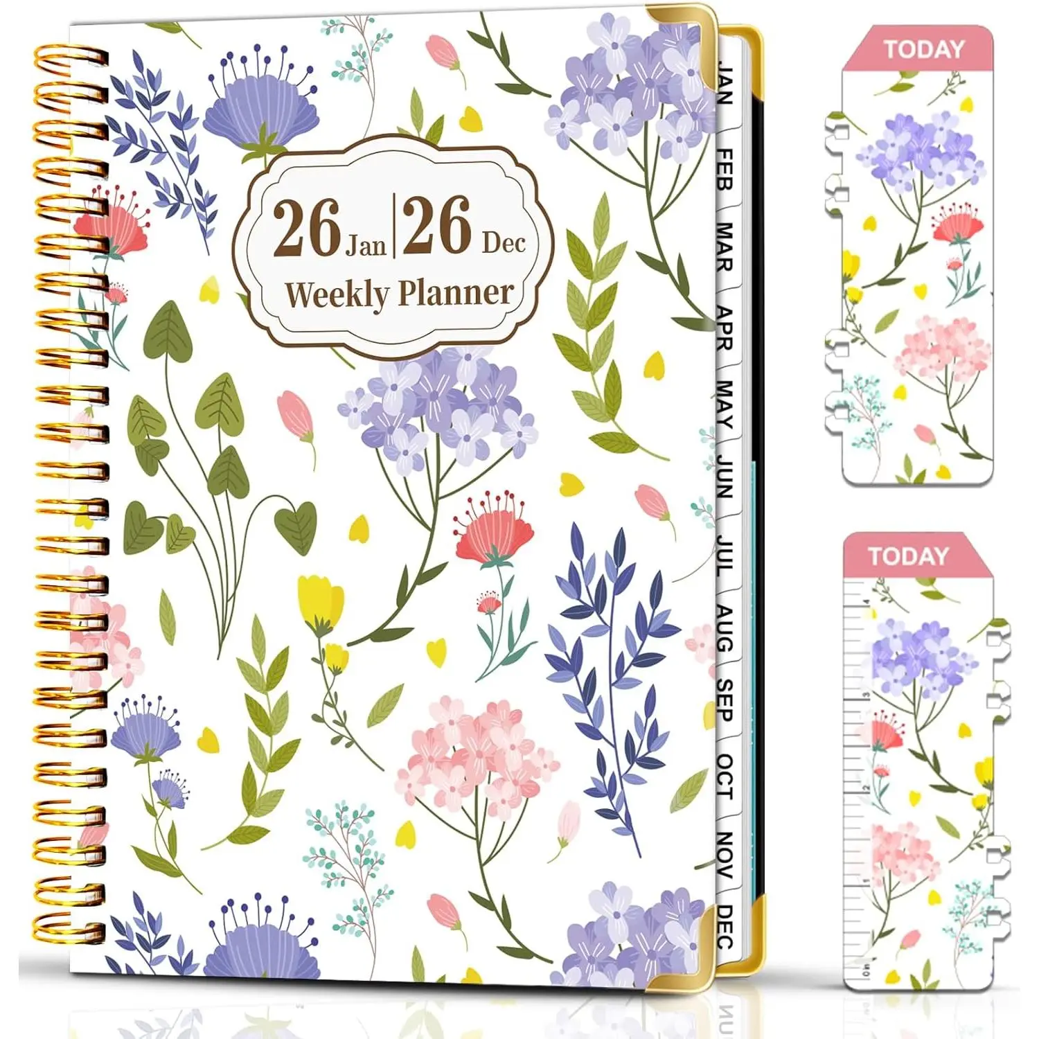 Weekly Monthly Planner 2026, Weekly Planner from Jan. 2026 - Dec. 2026, 6.3" X 8.5" Daily Planners with Tabs, Bookmark, Calendar Notebook for Women Girls, Planners Spiral Bound at School/Office