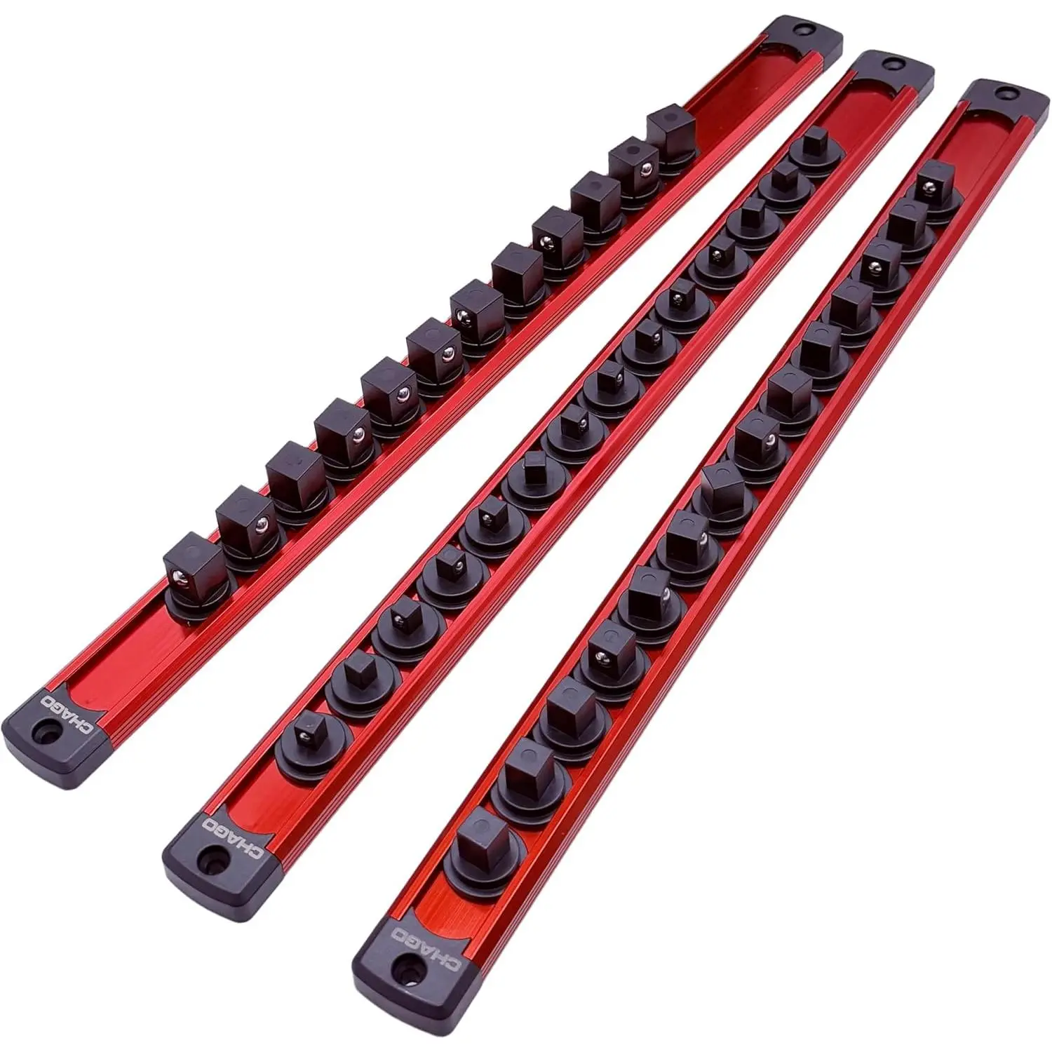 CHAGO 3 count  Socket Organizer, 40 Clips 1/4" 3/8" 1/2"  Swivel Rail