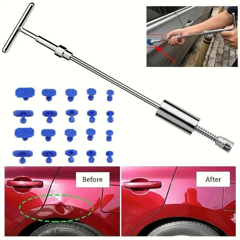 Car Dent Repair Kit - Get Professional Results with Our Metal T-Handle Puller and Plastic Glue Tabs!