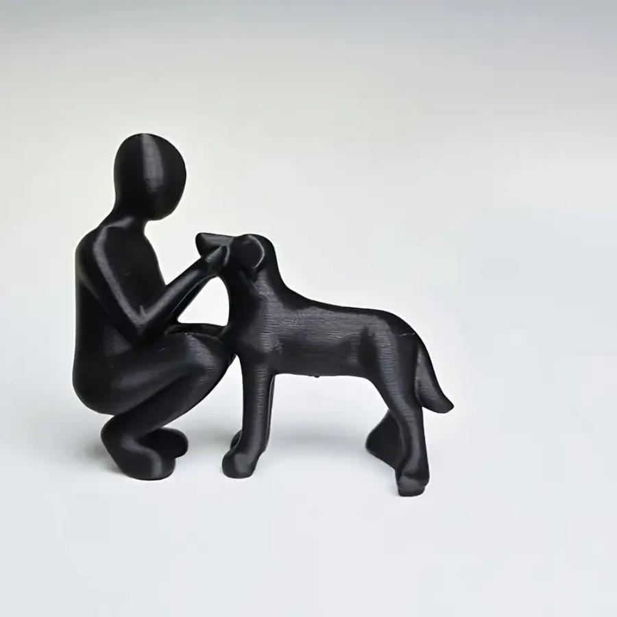 Man & Dog Friendship Statue, Dog Lover Desk Decor, Pet Memorial Gift