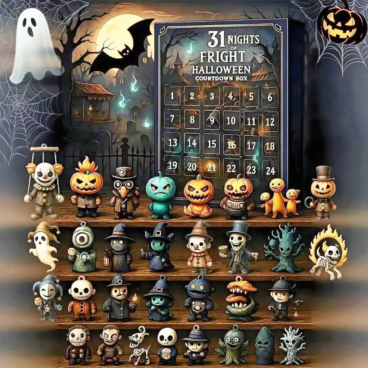 2026 Halloween Countdown Calendar Gift Box, 31-Day Horror Collectible Dolls, PVC Mini Decorations, Perfect for Home Party Displays