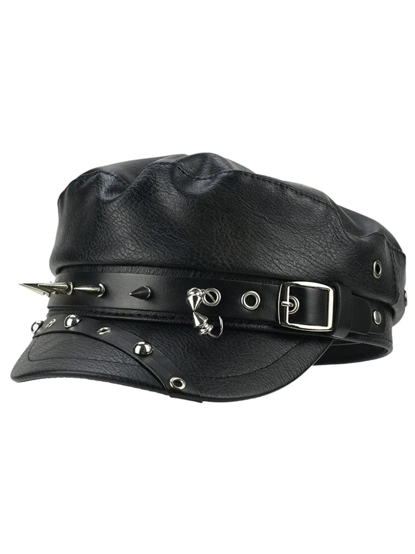 Fashion Punk Hats Real Leather Biker Cap Causal Steampunk Rivet Hat