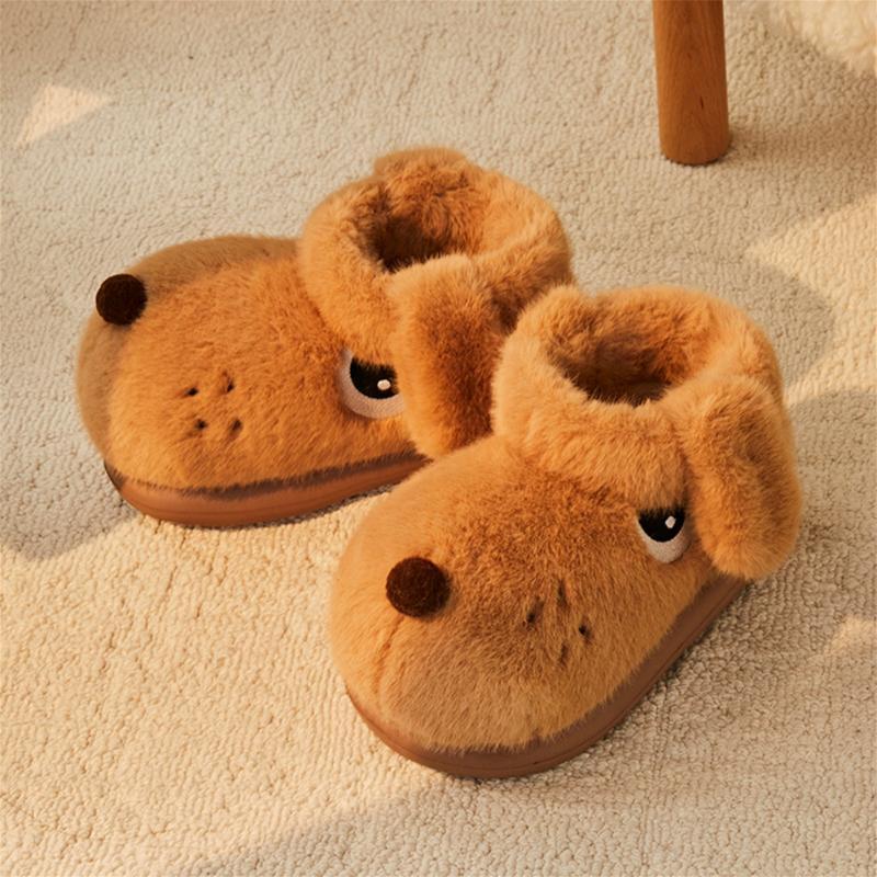 (New)Cozy Pink Plush Dog-Shaped Slippers for Women - Warm, Anti-Slip Indoor Shoes with Cute Drooping Ears Design