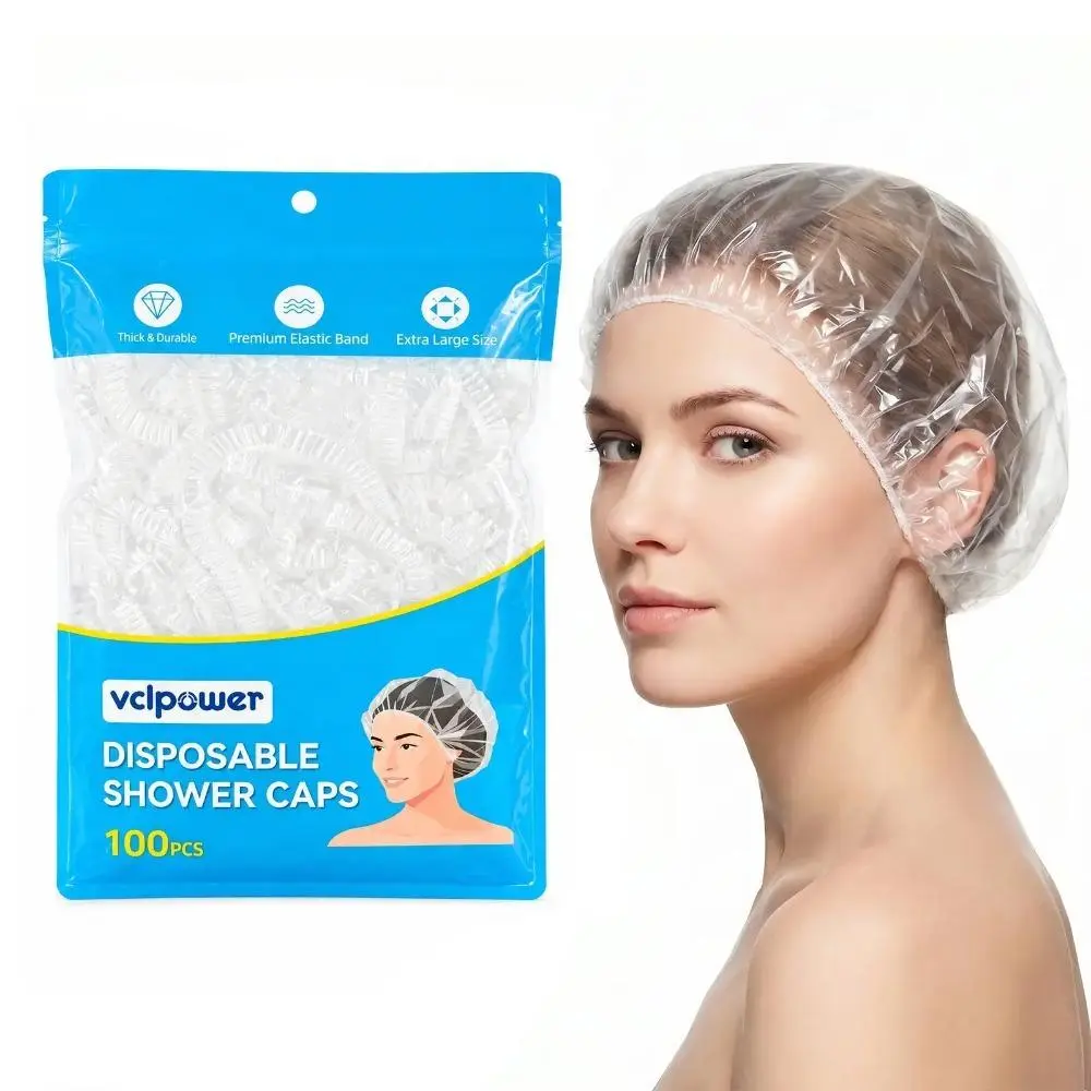 2026 New 100Pcs Disposable Shower Caps, Thickened Waterproof Plastic Elastic Hair Caps, Comfortable Fit for Short Hair & Kids, Ideal for Hair Dye, Deep Conditioning, Spa, Hotel and Travel Use
