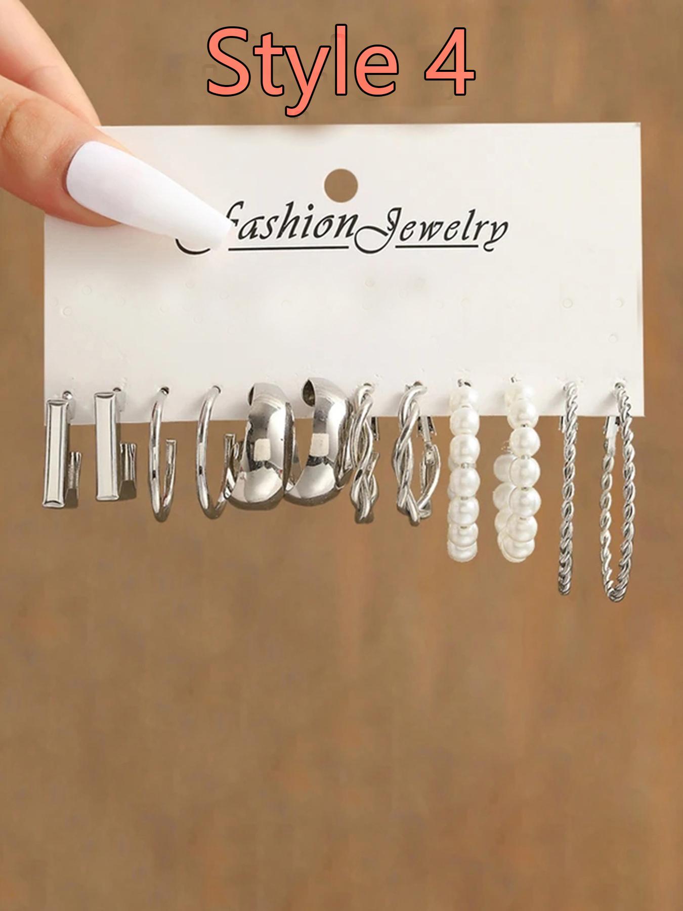 Faux Pearl Decorated Geometric Design Hoop Earrings, Summer Outfits 2024 Matching Earrings Set, Jewelry Accessories for Women & Girls, Fashionable Jewelry Accessories