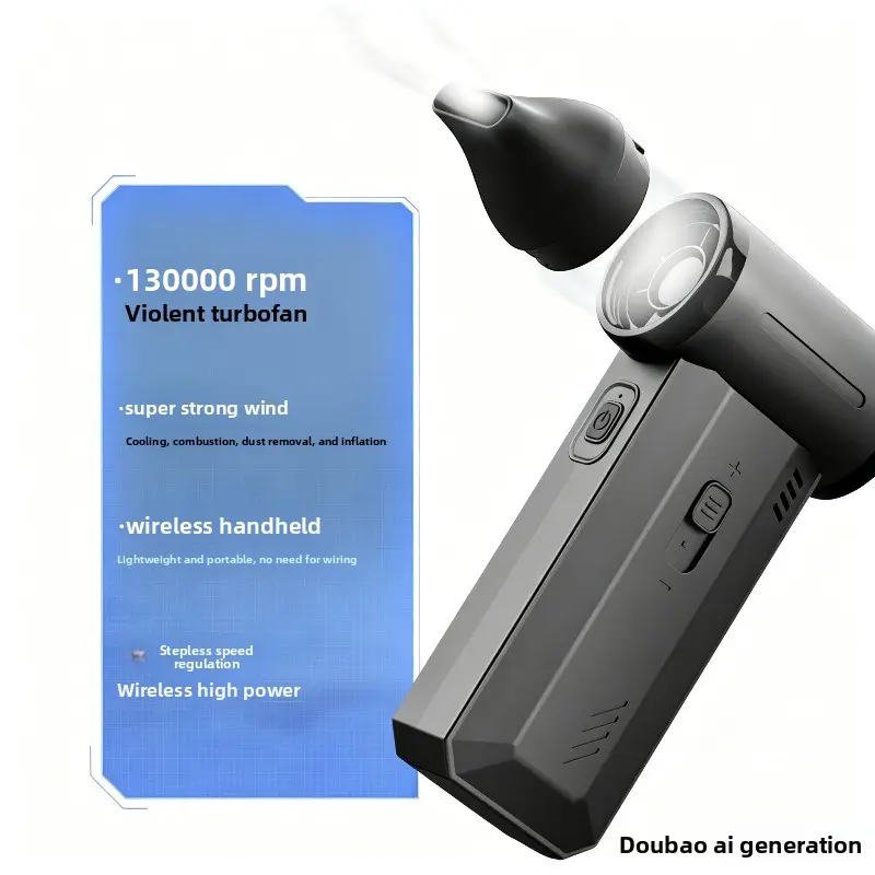 130000RPM Hurricane Turbo Fan Wireless Compact High Power Cordless Handheld Surface-Safe USB Vacuum Tool - Strong Suction Dust Cleaner for Auto, Home
