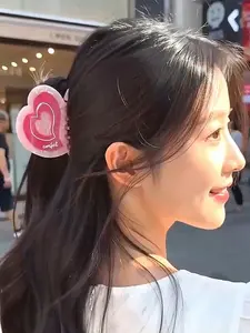 Korean style 6.8cm pink three-layer heart-shaped acetate hair claw clip, cute and elegant hair accessory for women, suitable for dating, parties, casual wear, and various occasions