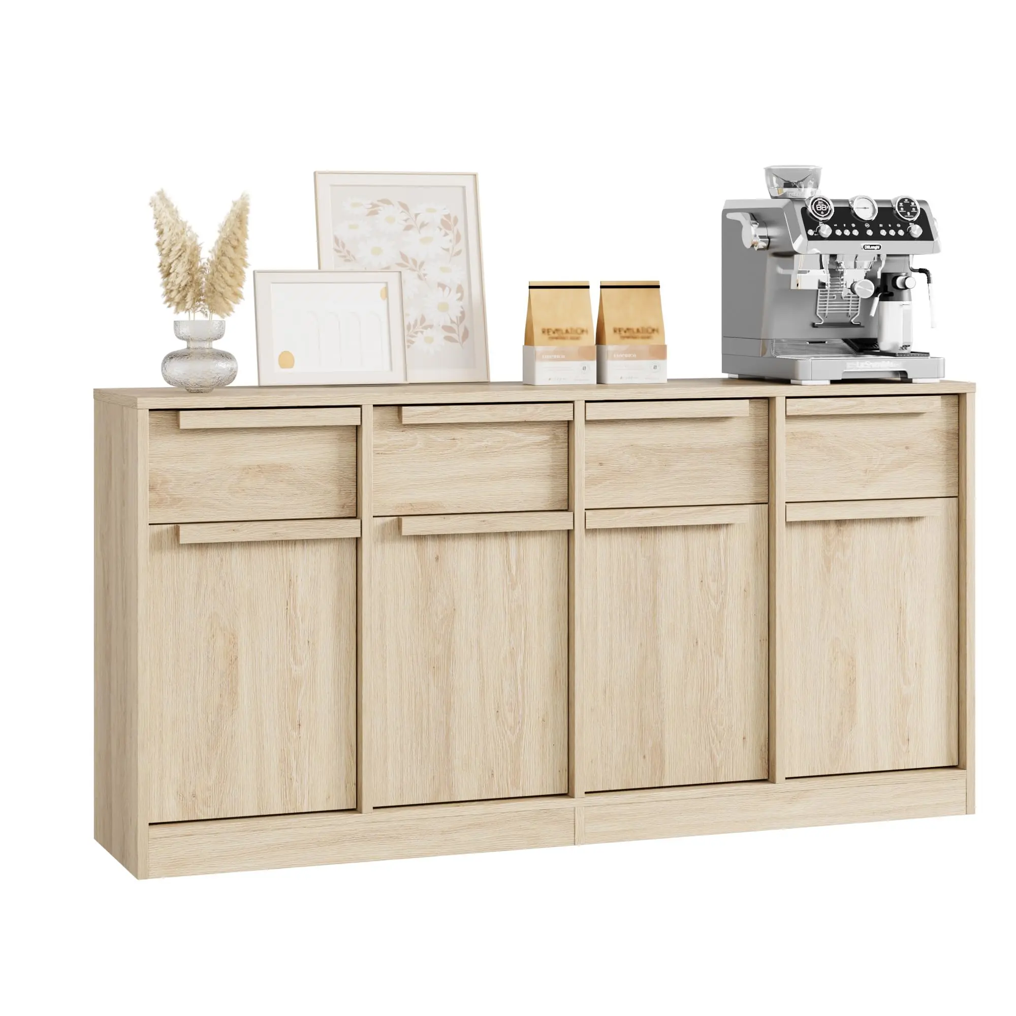 62.4" Large Coffee Cabinet with 4 Drawers, Modern Storage Buffet Table for Kitchen Dining Room