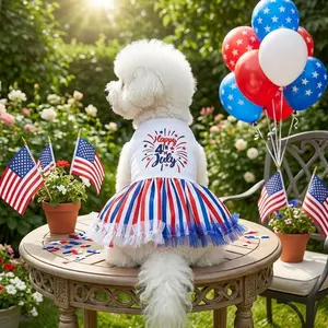 Striped Dog Dresses,American Flag Star Dog Tutu dress Clothes for Small Dogs Poodle Tulle Girl Costume, Puppy Onesie, Pet Cat Outfit Independence Day