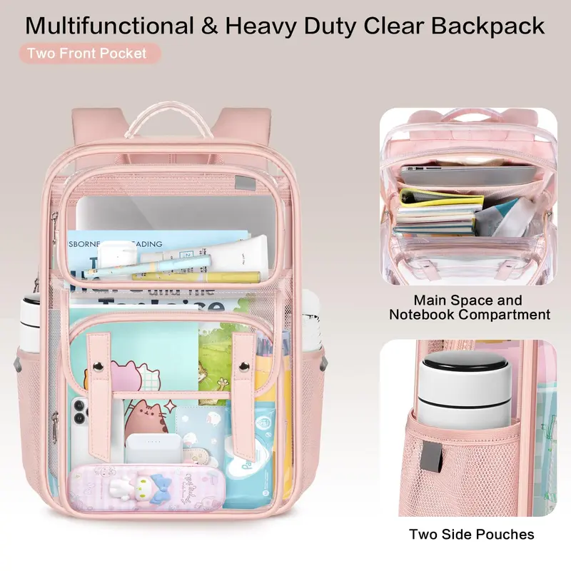 Clear Backpack PVC Multi Pockets See Through