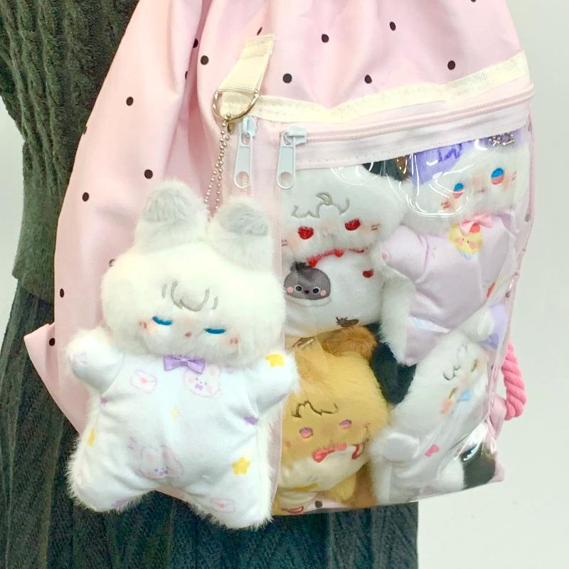 Cute Cartoon Cat & Bunny Plush Keychain Set Soft Stuffed Doll Gift