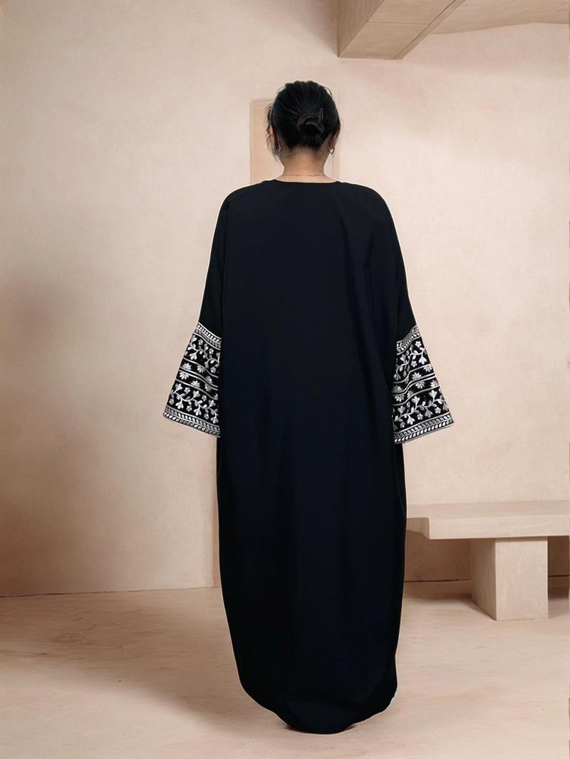 Women's Floral Embroidery Ethnic Pattern Open Abaya Cardigan with Pocket Round Neck Batwing Dress, Casual Modesty Long Sleeve Long Dress for Daily Wear, Modesty Muslim Clothing, Women's Islamic Clothing for All Seasons Women's Floral Embroidery Ethnic Pattern Open Abaya Cardigan with Pocket Round Neck Batwing Dress, Casual Modesty Long Sleeve Long Dress for Daily Wear, Modesty Muslim Clothing, Women's Islamic Clothing for All Seasons