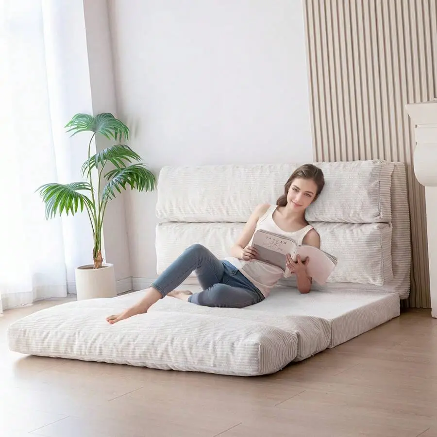 Bean Bag Bed Folding Sofa Bed Floor Mattress Adults, Extra Thick And Long Floor Sofa With Corded Washable Cover