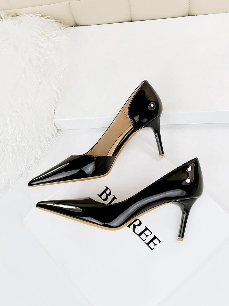 Women's Fashionable Solid Color Pointed Toe Stiletto Heels, Elegant Patent Leather High Heel Shoes for Party, Daily Clothing Decor for Women & Girls, Dress Formal Shoes