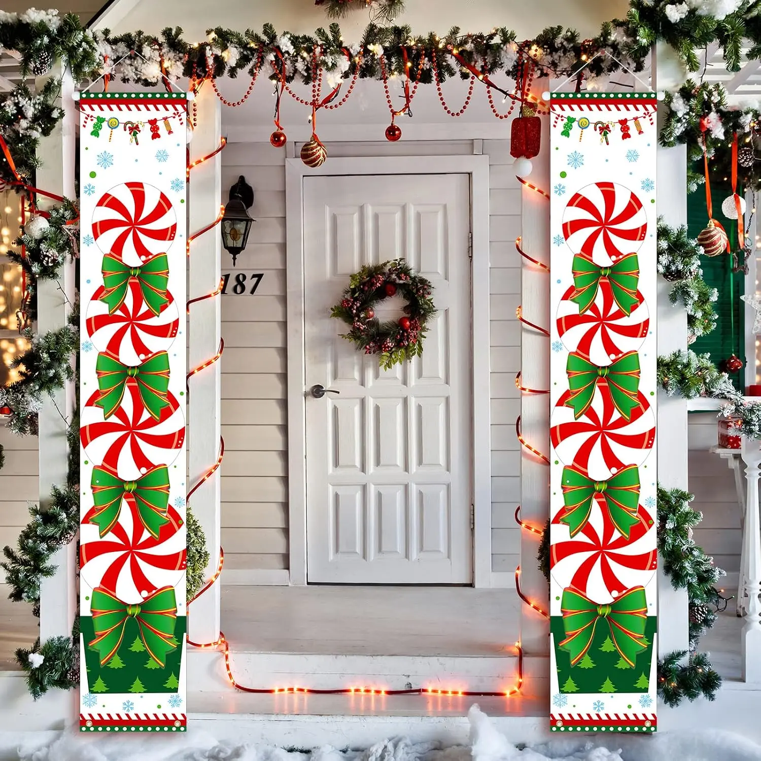 Christmas Porch Sign Banner Candy Xmas  Decorations Christmas  Banners Sign  Year Holiday Outdoor Indoor Xmas Decorations for  Wall Candyland Themed Party, Red White Green