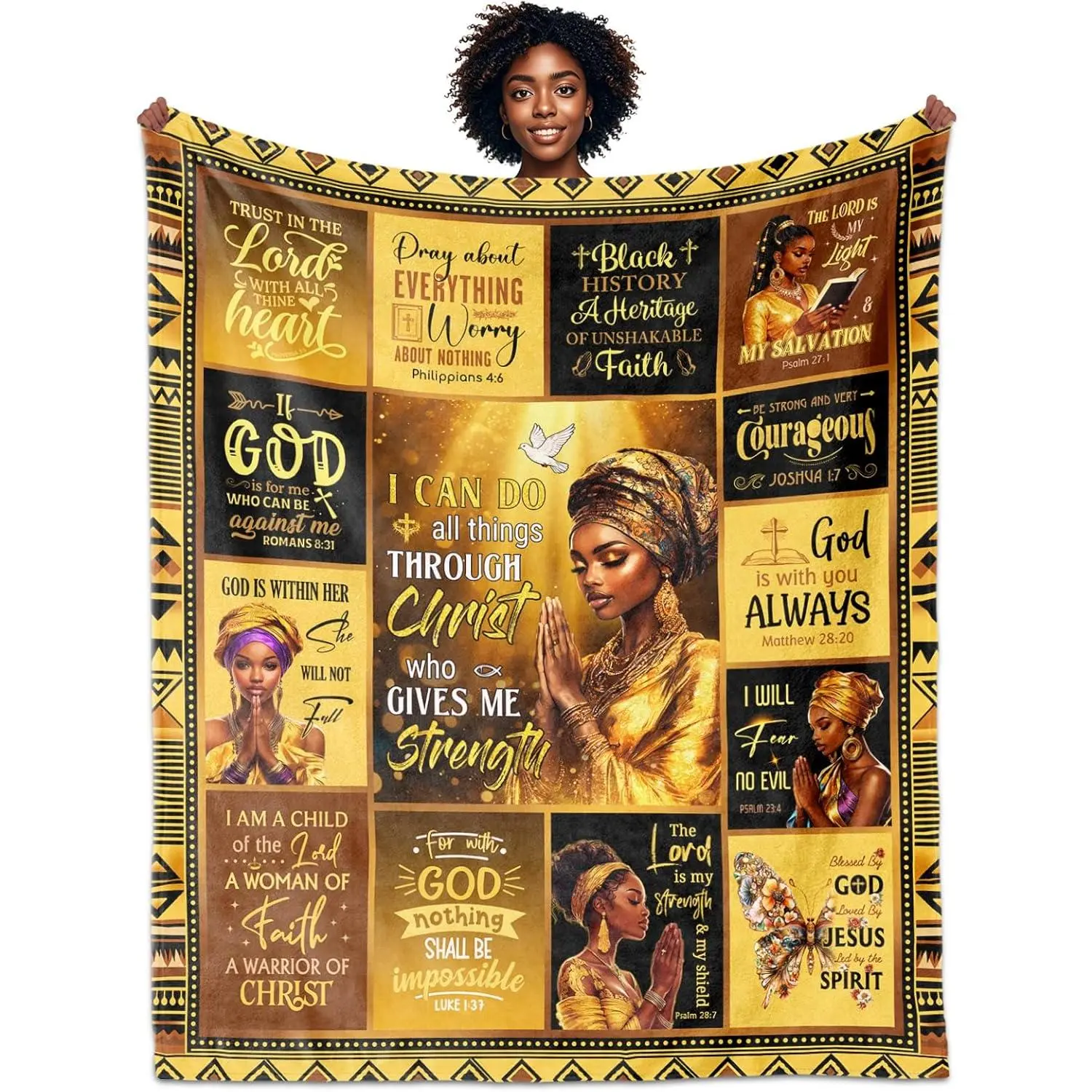 African American Christian Blanket for Women, Spiritual/Religious Gifts for Woman, Christian Gifts for Women, Afro Religious Blanket , Prayer Quilt with Cross Inside