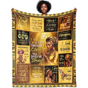 African American Christian Blanket for Women, Spiritual/Religious Gifts for Woman, Christian Gifts for Women, Afro Religious Blanket , Prayer Quilt with Cross Inside