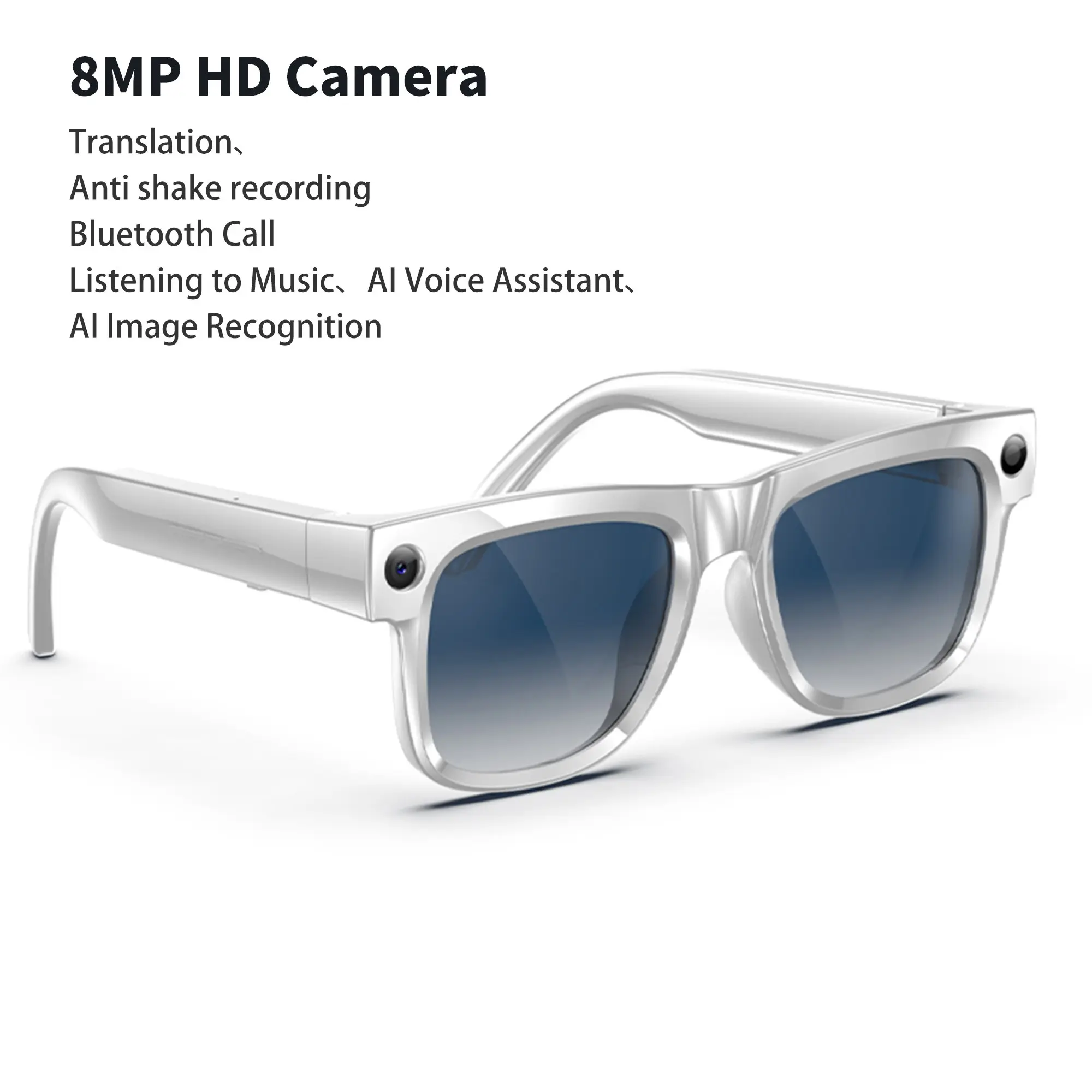 2026 Smart Glasses with 8mp HD Camera, glasses that record, Wireless Audio, Bluetooth, Ai Translation, Suitable for Men and Women, Photo and Video Recording