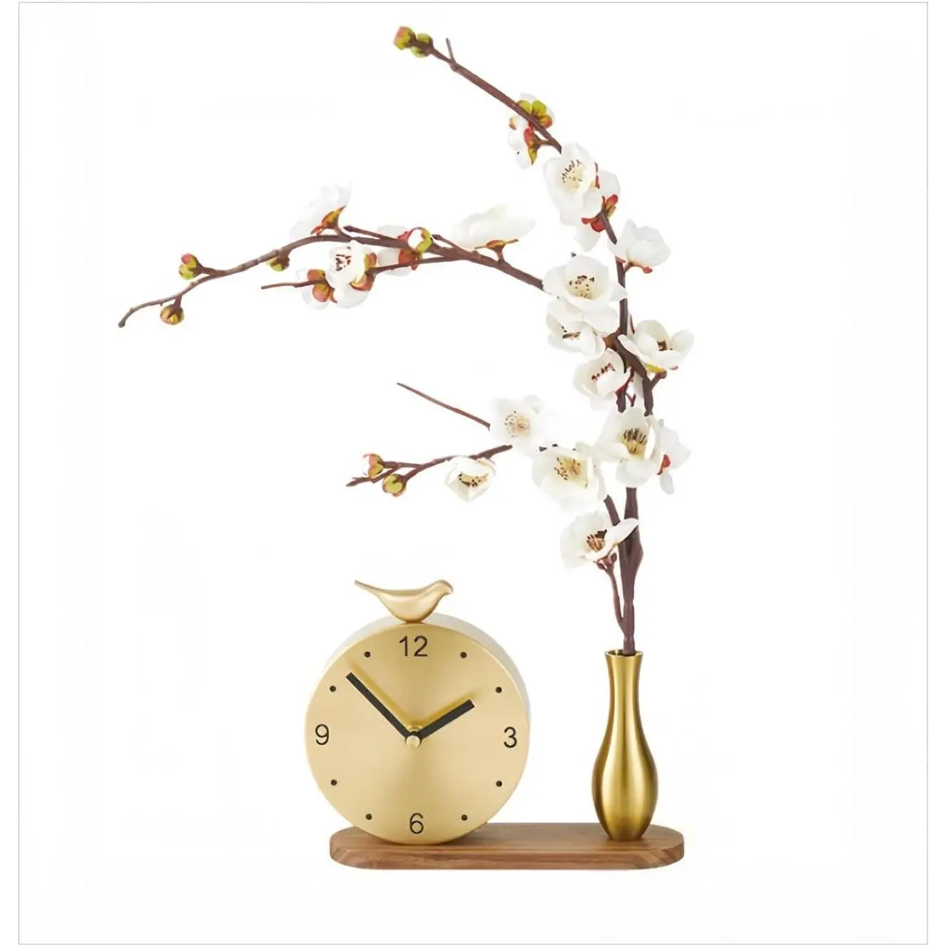Brass Mantel Clock - Elegant Silent Table Clock with Flower Design, Vintage Home Decor for Living Room, Luxury Solid Brass Decorative Clock