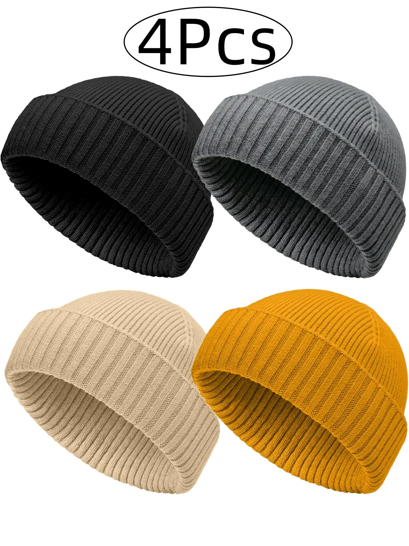 4Pcs Beanie Men Women - Unisex Cuffed Plain Skull Knit Hat Cap