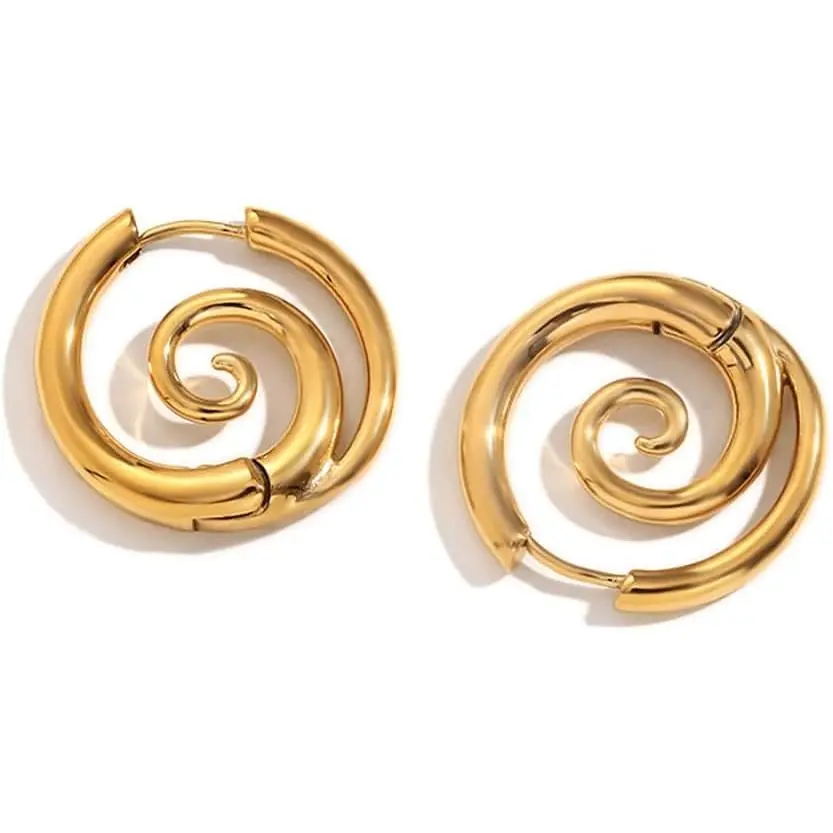Spiral Hoop Earrings for Women Stainless Steel 18K Golden Plated Swirl Chunky Round Huggie Hoops Earring Fashion Birthday Jewelry Gifts Holiday