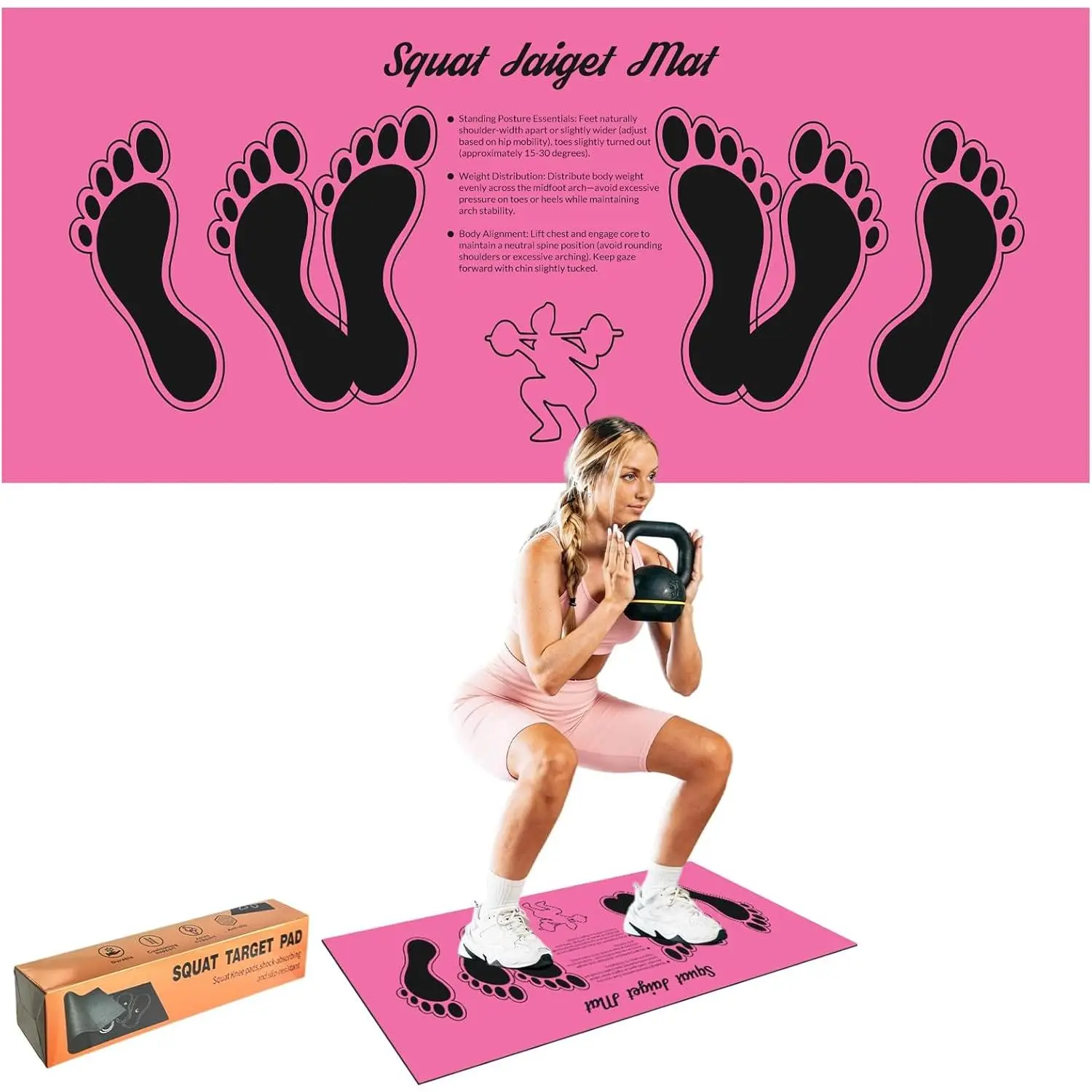 Squat Mat with Foot Position Guide, Anti-Slip Squat Target Mat for  Gym, , Glute and Ab Workouts, Lightweight Rollable Exercise Mat, 31.5" x 13.78"