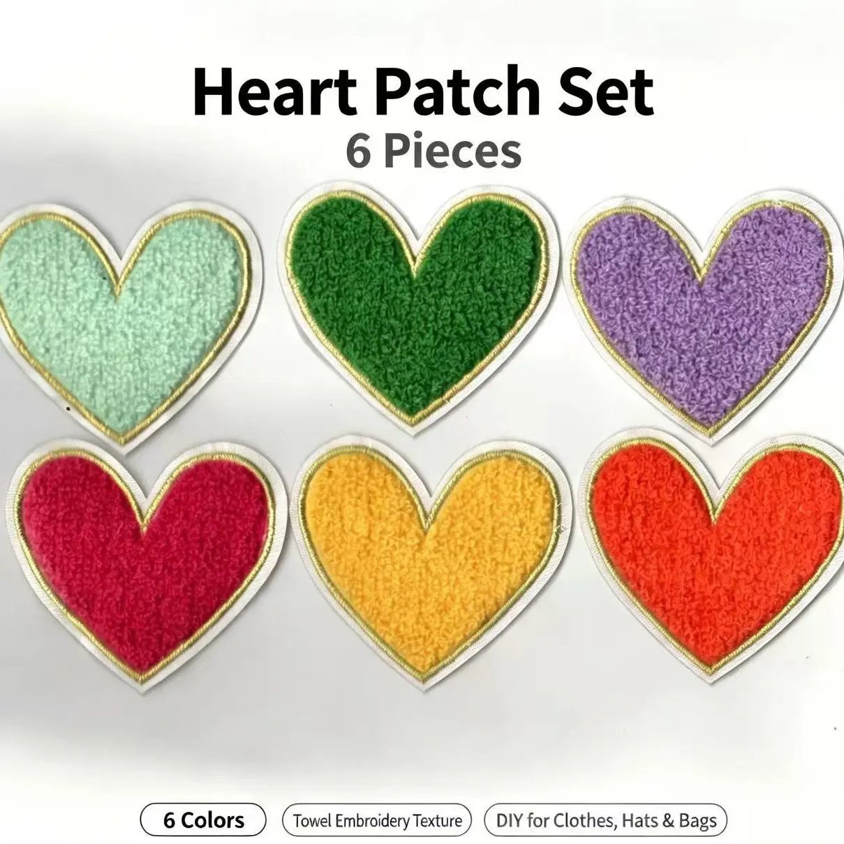 6-color towel embroidery heart pattern ironing patches - fun design - easy to sew or iron, durable fabric badges suitable for personalizing jackets, bags, and more