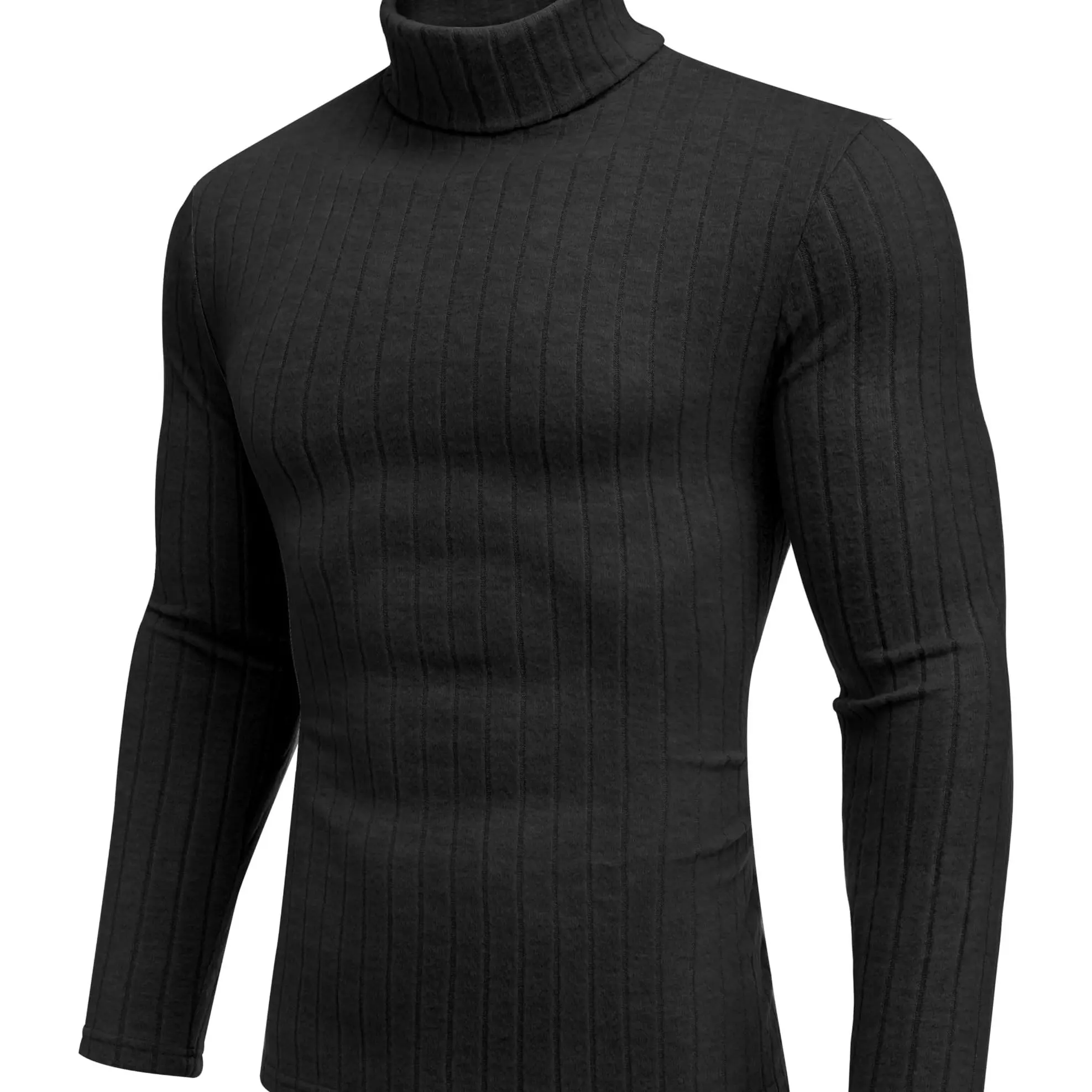 Men Turtleneck Shirts Lightweight Long Sleeve T Shirt Ribbed Thermal Tops Baselayer Pullover S-XXL