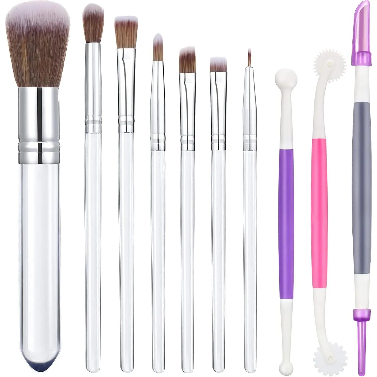 10 Pcs Food Safe Paint Brushes Fondant Tools for Cake Baking Chocolate Sugar Cookie Decoration Cake Brushes for Luster Dust Pastry Decorating Supplies with Fondant and Gum Paste Tool(Clear)