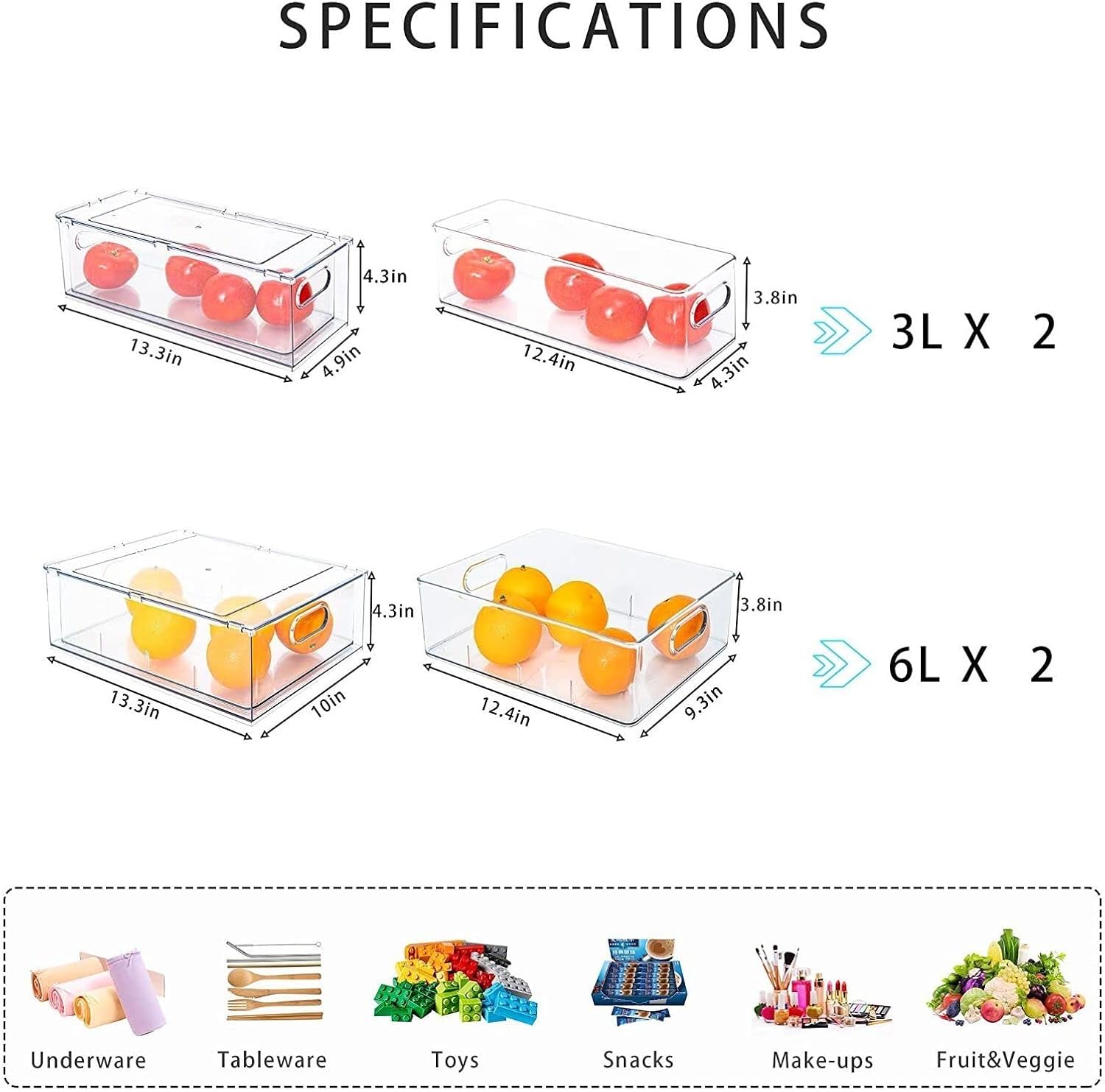 4 pack Stackable Refrigerator Organizer Bins Pull-Out Drawers for Fruit and Veggies Storage Organizer for Fridge Clear Drawer Containers with Handle Divided Organization for Produce Saver
