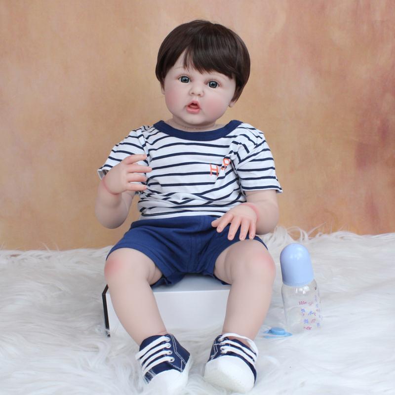 24inch 60cm Soft Vinyl Reborn Toddler Boy Doll For Girl Cloth Body Baby Lovely Birthday Gift Play House Toy