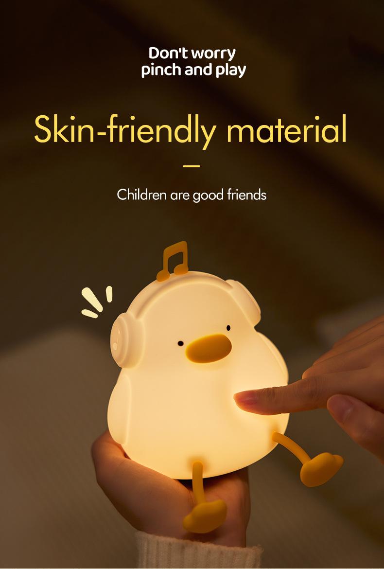Happy Duck Night Light - Silicone Touch-Activated Music Lamp, USB Rechargeable Bedside Decor for Kids' Room (Gift Ready)